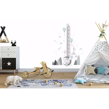 Dekorace do dětského pokoje Metr na stěnu - Králíček, hory a balónky