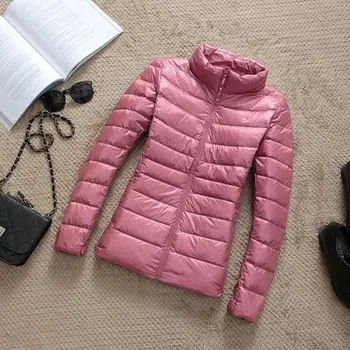 Dámská parka zimní bunda s kapucí – péřový model větru odolný Velikost: M, Barva (Varianta): pink 1
