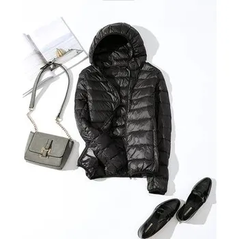 Dámská parka zimní bunda s kapucí – péřový model větru odolný Velikost: M, Barva (Varianta): Black 1