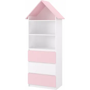 Knihovna Knihovnička A3 Domeček Bílá + Růžová