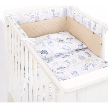 Příslušenství pro dětskou postel a kolébku 3-dílná sada Velvet PIK Oceán Modrá/Písková - 60/90X120 CM