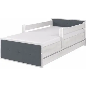 Dětská postel Dětská postel Max XL Čalouněná 180x90 cm - Norská borovice - Bez zábran a bez šuplíku - čalounění Šedá