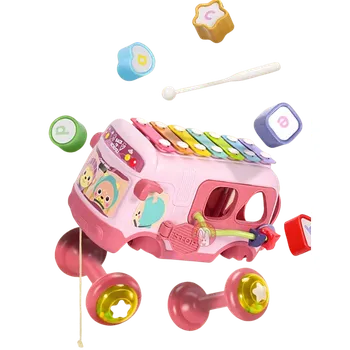 Interaktivní autobus se vkládáním a činely - Růžová