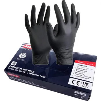 Nářadí na motocykly BIKE IT - Anglie Bike It Premium černé nitrilové rukavice bez pudru - 100ks provedení: velikost L