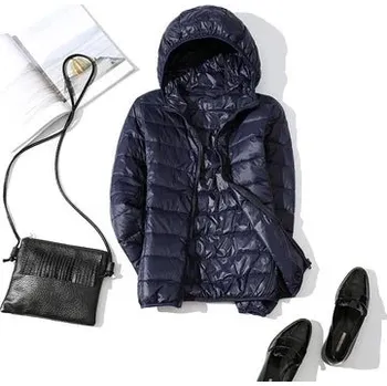 Dámská bunda zimní bunda s kapucí – péřový model větru odolný Velikost: M, Barva (Varianta): Tmavě modrá