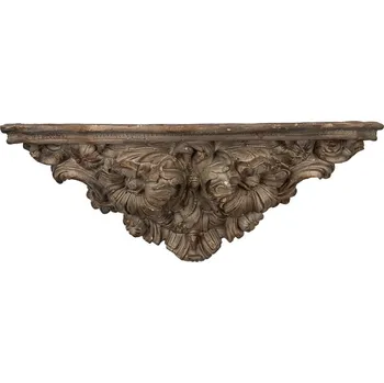 police Hnědá nástěnná dekorační police s ornamenty Solangée - 73*21*29 cm