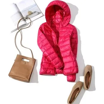 Dámská parka zimní bunda s kapucí – péřový model větru odolný Velikost: L, Barva (Varianta): Red 1