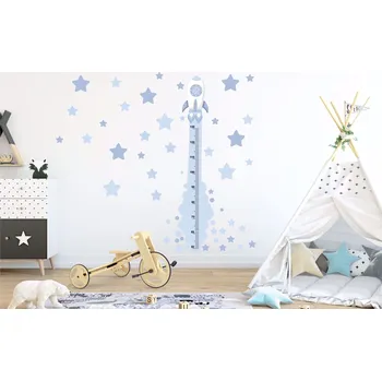 Dekorace do dětského pokoje Metr na stěnu - Raketa Modrá