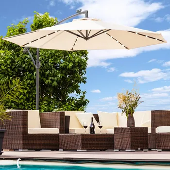 Stínicí technika BestBerg Závěsný slunečník s LED solárním osvětlením 300 cm