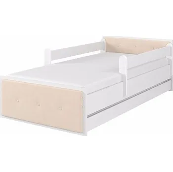 Dětská postel Dětská postel Max XL Čalouněná 180x90 cm - Bílá - 2x krátká zábrana bez šuplíku - čalounění Béžová