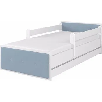 Dětská postel Dětská postel Max XL Čalouněná 180x90 cm - Bílá - Bez zábran a se šuplíkem - čalounění Modrá