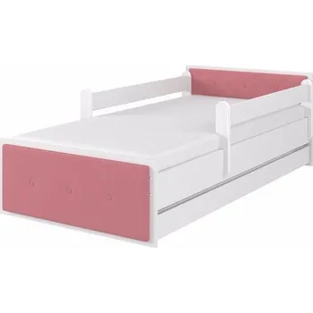 Dětská postel Dětská postel Max Čalouněná 160x80 cm - Bílá - 1x krátká + 1x dlouhá zábrana bez šuplíku - čalounění Růžová