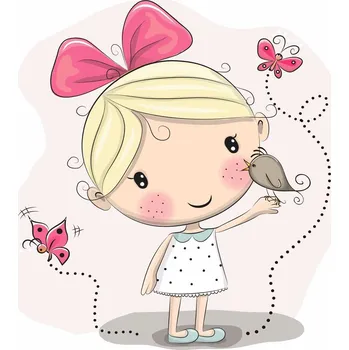 Samolepící dekorace Holčička a ptáček samolepka na zeď - M