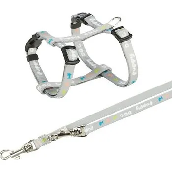 Vodítko pro psa JUNIOR postroj s vodítkem pro štěňata, M-L: 27-45 cm, 2 m, světlešedá