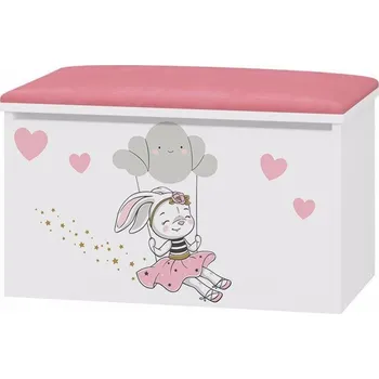 úložný prostor na hračky Truhla na hračky s podsedákem Králíček - Bílá - podsedák Růžová