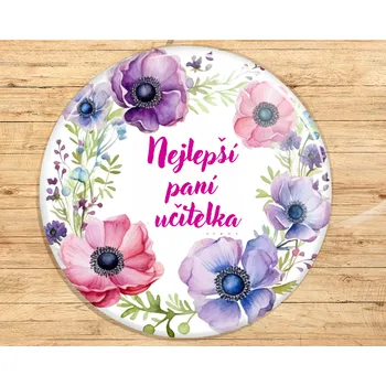 Dekorativní magnet Buton Odznak s potiskem, 3,7cm, NEJLEPŠÍ PANÍ UČITELKA, 1kus VYBERTE SI odznak, magnet, přívěšek ZDE:: Odznak