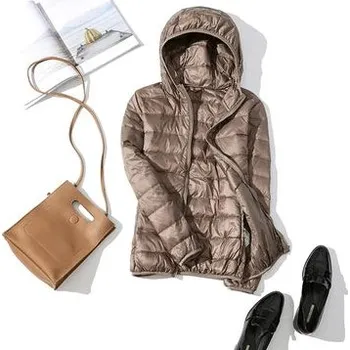 Dámská parka zimní bunda s kapucí – péřový model větru odolný Velikost: M, Barva (Varianta): Khaki 1