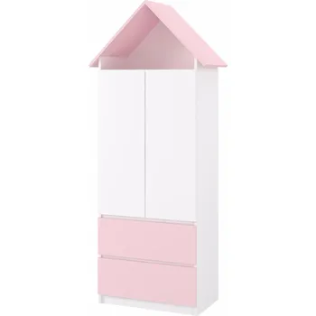Dětská skříň Šatní skříň A9 Domeček Bílá + Růžová