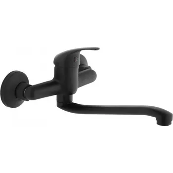 Vodovodní baterie Erga Fizar, nástěnná dřezová baterie s dlouhým výtokem, černá matná, ERG-YKA-BZ.FIZAR-BLK