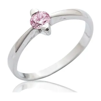 Prsten Zlatý prstýnek, bílé i žluté zlato, prsten s pink zirkonem, VR 113