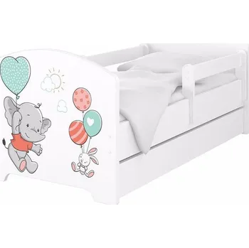 Dětská postel Dětská postel Oskar Sloník 160x80 cm - Bílá - 1x krátká + 1x dlouhá zábrana bez šuplíku