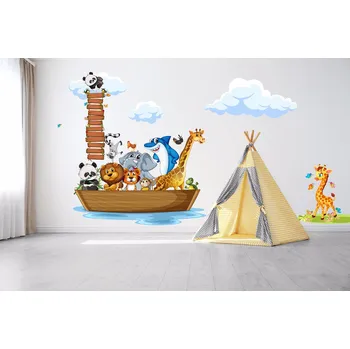Samolepící dekorace Samolepka na zeď Safari zvířátka na lodi - M