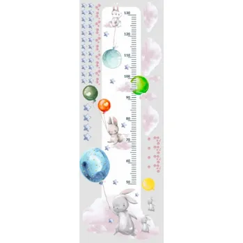 Dekorace do dětského pokoje Metr na stěnu - Králíčci, balonky, mráčky a hvězdičky Barevná