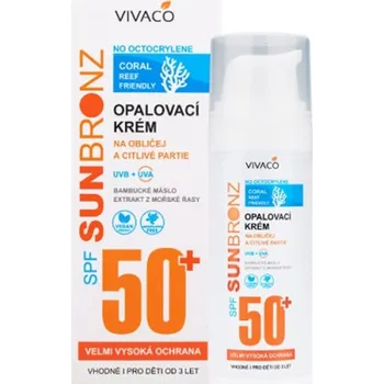 Přípravek na opalování Vivaco SunBronz Coral Friendly opalovací krém na obličej a citlivé partie SPF50+ 50 ml