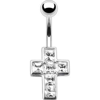 Piercing Šperky4U Stříbrný piercing do pupíku - křížek - BP01015-C