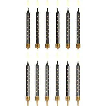 Dortová svíčka NAROZENINOVÉ SVÍČKY ČERNÉ ČERNO-ZLATÉ HVĚZDIČKY 12 Ks KRÁSNÉ 6,5 cm