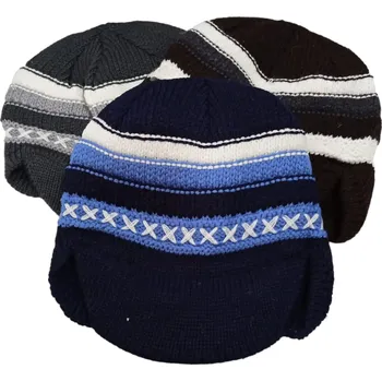 Čepice Zimní čepice s kšiltem - Proužek BARVA: Šedý proužek Rozbalev(n)o