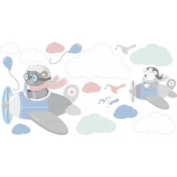 Samolepící dekorace Medvídci a barevné obláčky - M