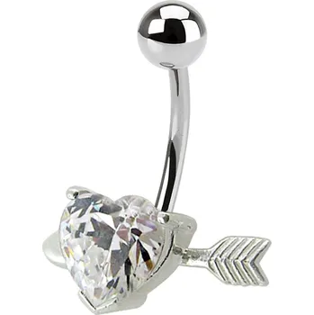 Piercing Šperky4U Stříbrný piercing do pupíku - srdíčko probodnuté - BP01020-C