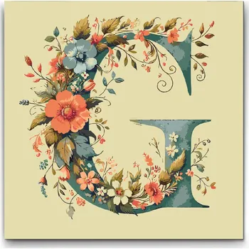 Malování podle čísel - Písmeno G - Květinový vzor Velikost: 50x50cm, Rámování: Pouze srolované plátno