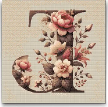 Diamantové malování Diamantové malování - Písmeno J - Květinový vzor Velikost: 50x50cm, Rámování: Pouze srolované plátno, Diamanty: Čtvercové