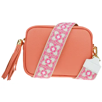 NovaKabelka.cz Kožená italská crossbody kabelka Bala Salmone s přídavným popruhem V