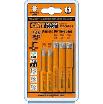 Příslušenství k vrtačce CMT Orange Tools CMT FASTX4 Sada diamantových vrtáků 5ks D5-6-8-10-12