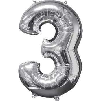 Balónek Fóliový balón narozeninové číslo 3 stříbrný 66cm Rozbalev(n)o