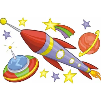 Samolepící dekorace Vesmírná rakety a planety samolepka na zeď - S