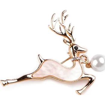 Brož Brož s broušenými kamínky a perlou jelen - zlatá