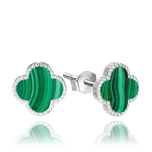 1498 MINET Stříbrné náušnice čtyřlístky s malachitem