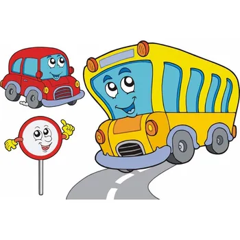 Samolepící dekorace Žlutý veselý autobus samolepka na zeď - S