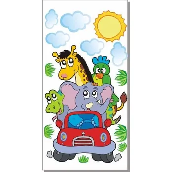 Samolepící dekorace Jeep safari zvířátka s přírodou samolepka na zeď - S