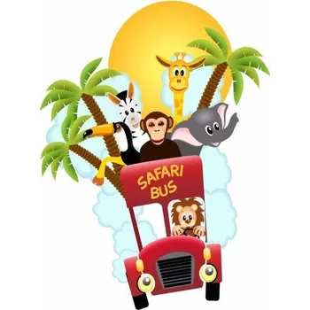 Samolepící dekorace Safari bus zvířátka samolepka na zeď - S