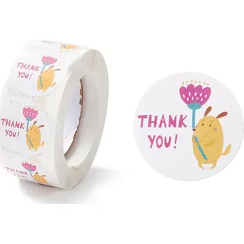 samolepka Dekorativní děkovné samolepky Thank you Pejsek s kytičkou - 100 ks