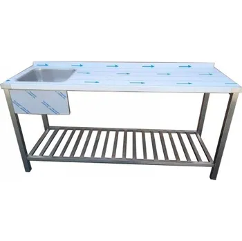 Dílenský stůl PMN - Výroba nerezového zařízení s.r.o. Nerezový stůl mycí s dřezem a roštovou policí 1600 x 700 x 900 mm (dřez 400 x 400 x 250 mm)