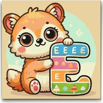 Malování podle čísel - Písmeno E - Se zvířátkem Velikost: 50x50cm, Rámování: Pouze srolované plátno