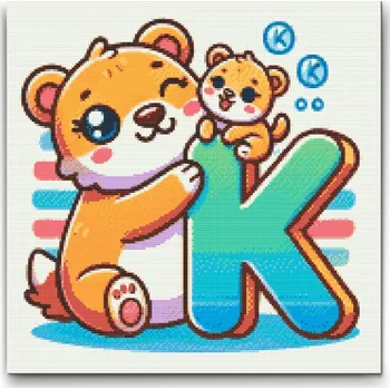 Diamantové malování Diamantové malování - Písmeno K - Se zvířátkem Velikost: 50x50cm, Rámování: Pouze srolované plátno, Diamanty: Čtvercové