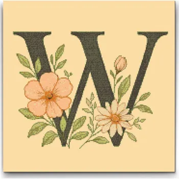 Diamantové malování Diamantové malování - Písmeno W - Květinový vzor Velikost: 50x50cm, Rámování: Pouze srolované plátno, Diamanty: Čtvercové