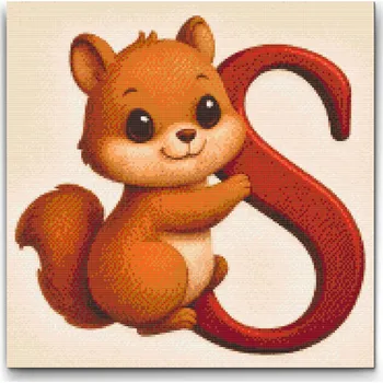 Diamantové malování Diamantové malování - Písmeno S - Se zvířátkem Velikost: 50x50cm, Rámování: Pouze srolované plátno, Diamanty: Kulaté